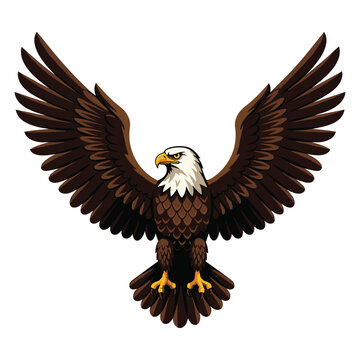 Majestic bald eagle with spread wings &ndash; flat illustration
