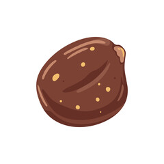 Cartoon illustration of a single hazelnut with brown shell and speckles – flat illustration