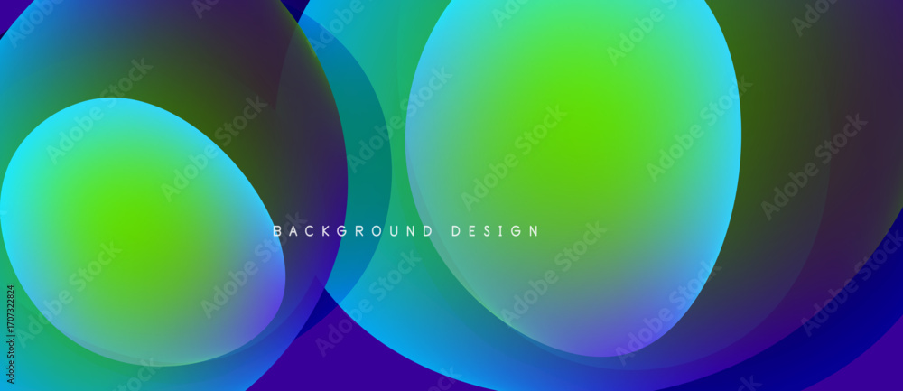 Poster abstract vibrant circles overlap, creating colorful gradients. dark background emphasizes bright hue