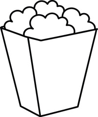 Minimalist black and white line drawing of a popcorn box overflowing container snack