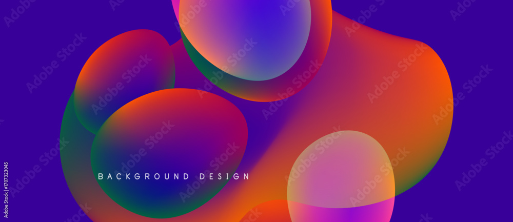 Poster abstract fluid shapes blend vibrant colors. gradient transitions create dynamic visual impact. moder