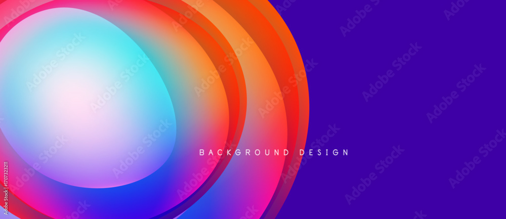 Poster vibrant abstract layers create dynamic visual effect. gradient colors blend, forming circular patter