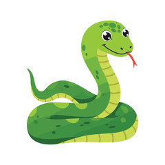 Cartoon green snake with red tongue – flat illustration