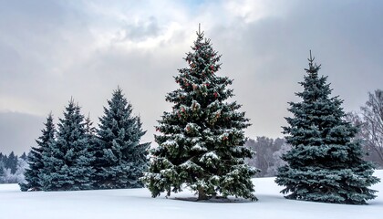 Fototapeta premium Winter Christmas trees in snowy landscape