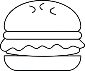 Simple black line drawing of a hamburger with eyes food illustration