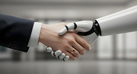 人とロボットが握手する