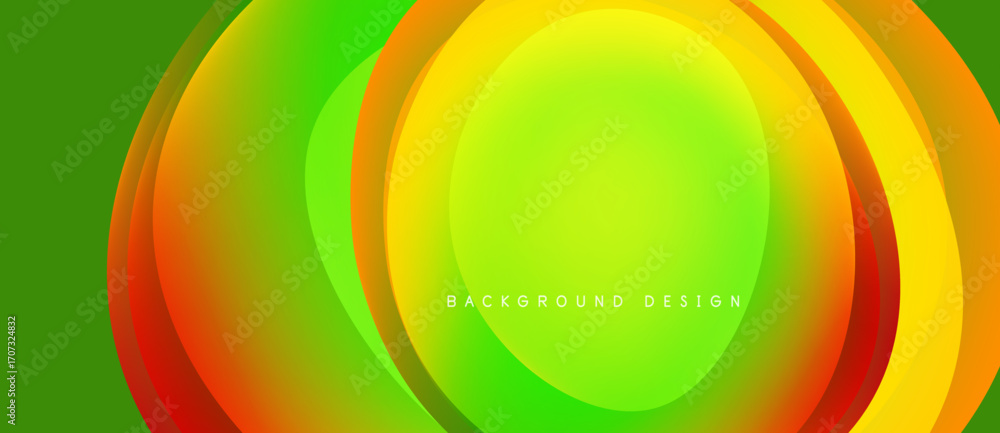 Poster abstract vibrant layers create dynamic circular composition. gradient colors blend, forming modern b