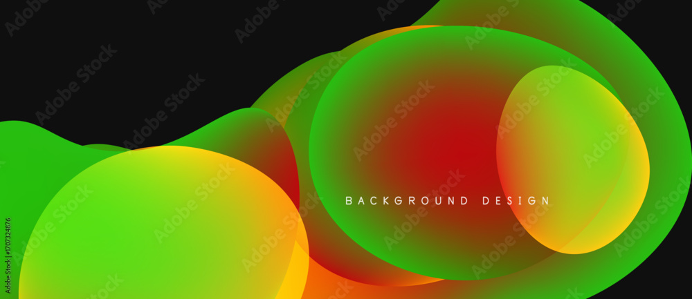 Poster abstract vibrant shapes overlap, creating dynamic colorful flow. gradient hues blend, forming modern