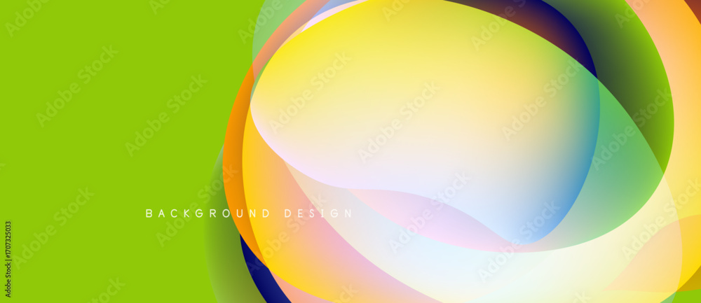 Poster abstract colorful shapes overlap, creating dynamic visual effect. bright gradients blend seamlessly,