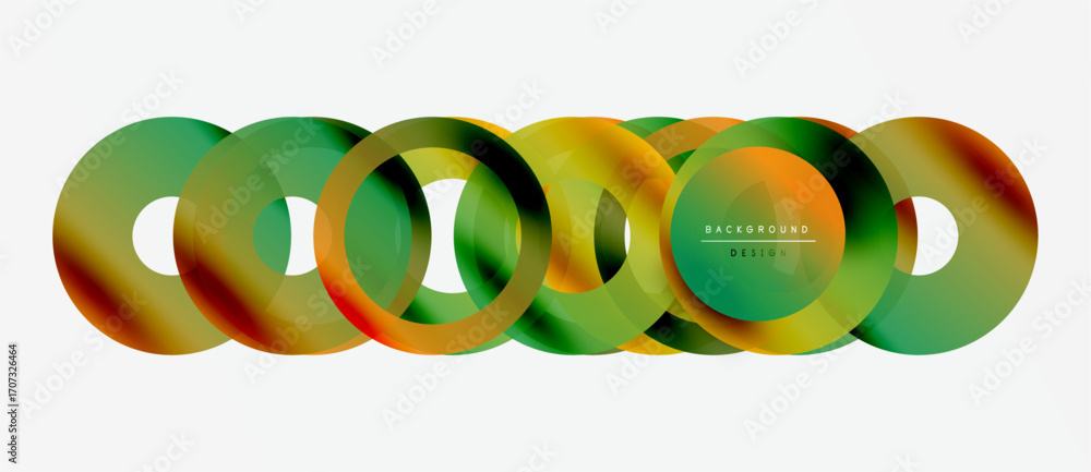 Poster abstract overlapping circles. gradient colors blend from green to orange. modern design element for 