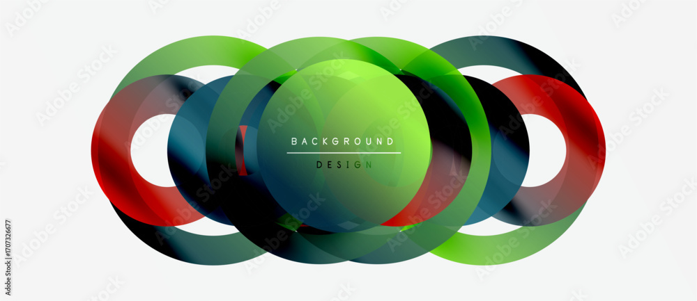 Poster abstract colorful circles overlap creating dynamic visual effect. modern design element for backgrou