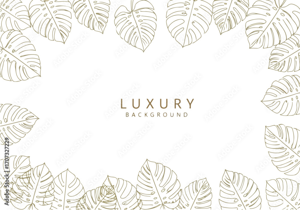 Poster abstract background illustration with leaf pattern border in beige color and white isolated luxury b