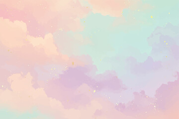Obraz premium Pastel-colored, soft cloudscape background with blended hues of pink, peach, lavender, and mint green.
