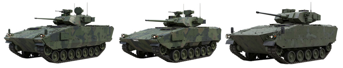 Modern Military Armored Fighting Vehicles on Transparent Background