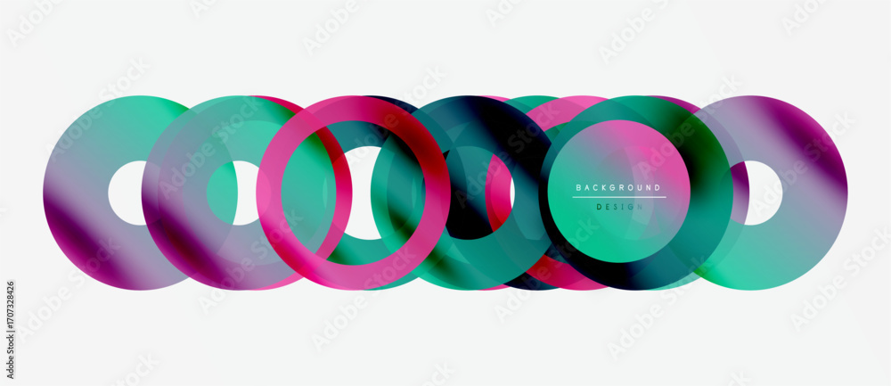 Poster abstract colorful circles overlap creating dynamic visual effect. modern design element for backgrou