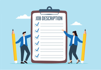 Business people writing job description document