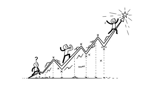 Stick figure navigating a fluctuating graph towards a star goal