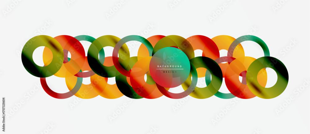 Poster abstract colorful circles overlap creating dynamic visual pattern. modern design element for backgro