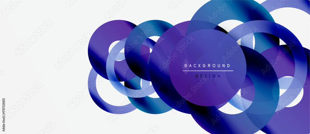 Poster abstract circles overlap, creating dynamic blue gradients. white space provides clean contrast, mode
