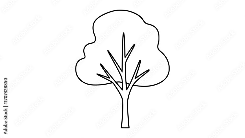 Poster stylized line drawing of a tree with a rounded canopy