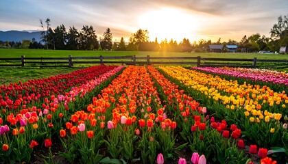 Colorful tulip field at sunset (1)