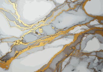 Abstract Marble Vector Background with Golden Veins and Gray Swirls