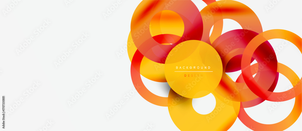 Poster abstract design features overlapping orange circles. gradient colors create dynamic visual effect. m