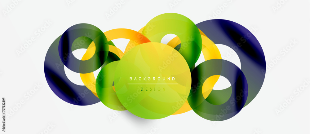 Poster abstract colorful shapes overlap, creating dynamic visual effect. modern design elements suggest flu