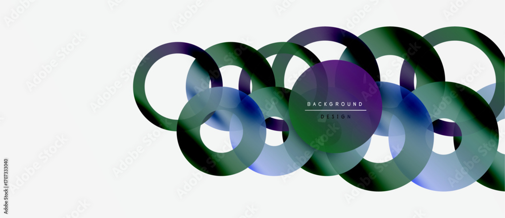 Poster abstract circles overlap, creating vibrant blue, green gradients. modern design element for backgrou