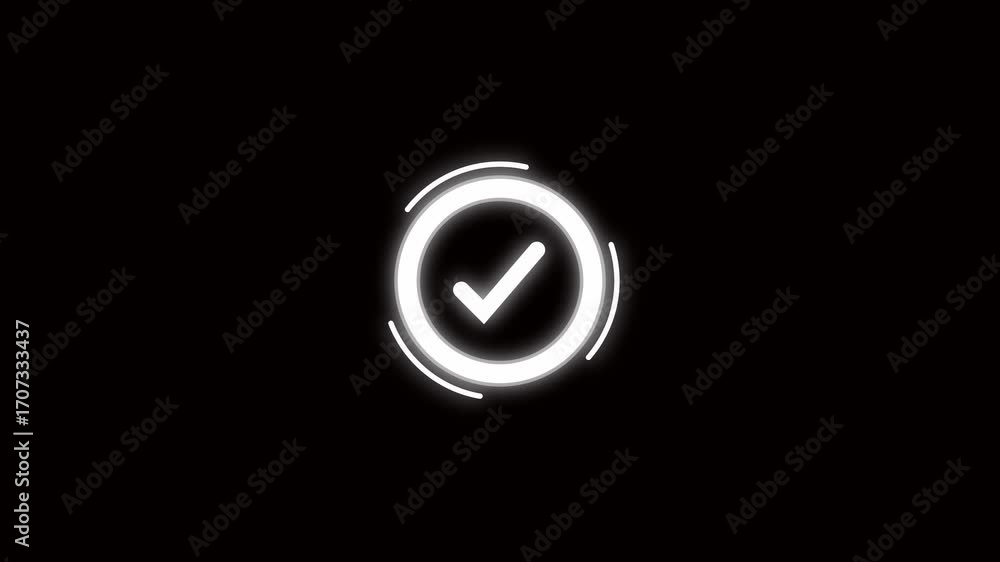 Poster Animated success checkmark icon looping motion graphics digital interface app ui ux task completion. White checkmark animation success icon looping motion graphics alpha channel .