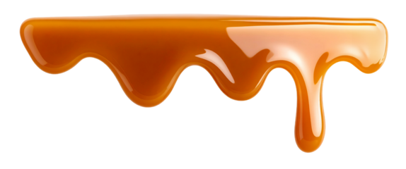 Glossy Melted Caramel Dripping Isolated on White Background, Sweet Dessert Texture