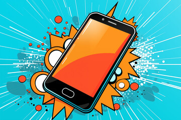 Retro pop art smartphone with neon orange notifications
