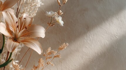 Soft Beige Lily Flower Arrangement with Natural Shadows
