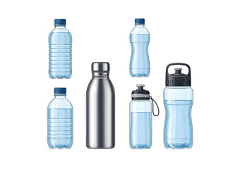 Naklejka premium Water bottles sitting alone on a white background. A collection of water bottles. Vector graphic illustration
