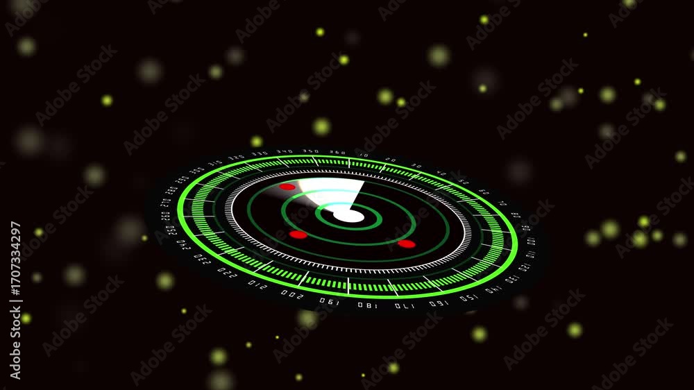 Poster green neon radar interface animation futuristic hud display rotating scan technology seamless. anima