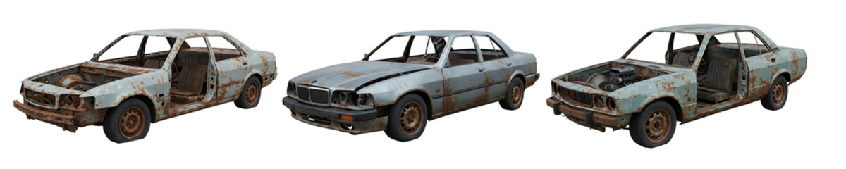 Old Rusty Abandoned Car Body Isolated Transparent Background
