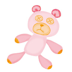 脱力したピンクのクマのぬいぐるみのイラスト　png　クリップアート　挿絵