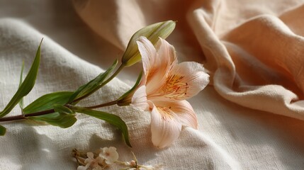 Soft Beige Lily Flower Arrangement with Natural Shadows
