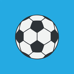 A simple and clean illustration of a classic soccer ball against a vibrant blue background.
