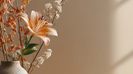 Soft Orange Lily Flowers with Artistic Shadows on Textured Background
