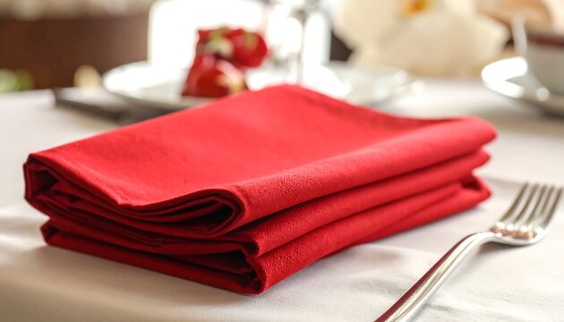 Red napkins folded on a table - Powered by Adobe