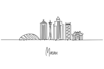 Fototapeta premium Macau skyline single line drawing