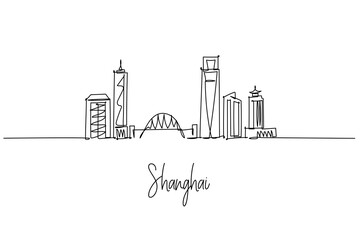 Shanghai skyline single line drawing