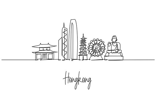 Hong Kong skyline one line drawing