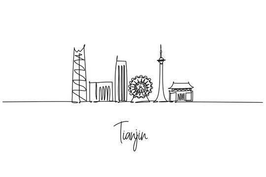 Tianjin skyline continuous line drawing