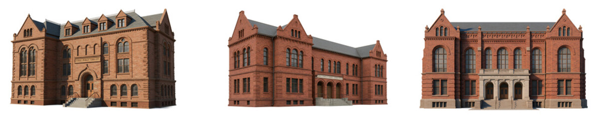 Obraz premium Historic Brick School University Building Isolated Transparent Background