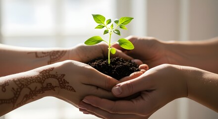 苗木を持つ人の手