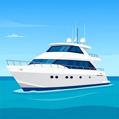 Naklejka premium White yacht on blue sea (1)