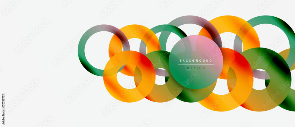Poster abstract colorful circles overlap creating dynamic modern graphic design. smooth gradients suggest m