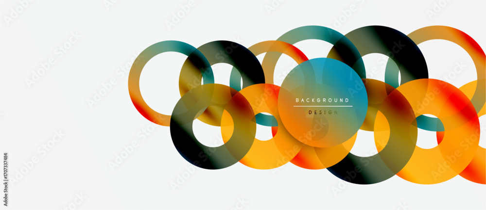 Poster abstract colorful circles overlap, creating dynamic visual effect. modern design element for backgro